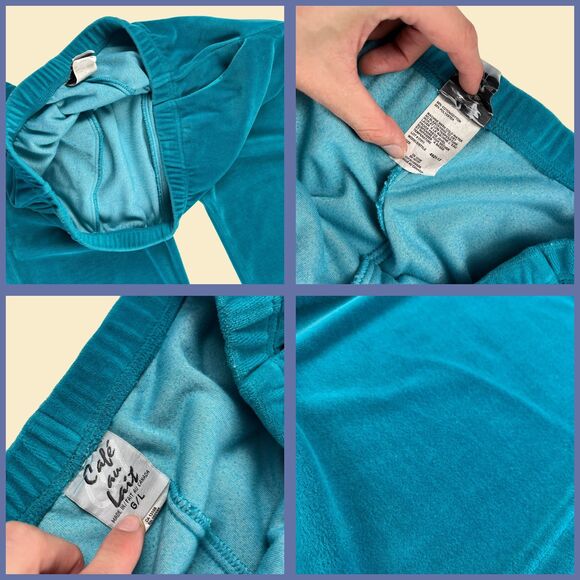90s/Y2K blue velour track suit, vintage 1990s L womens pants & jacket set - Picture 6 of 9